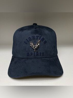 Rooster Emblem Suede Trucker Hat with Fighting Spirit Embroidery